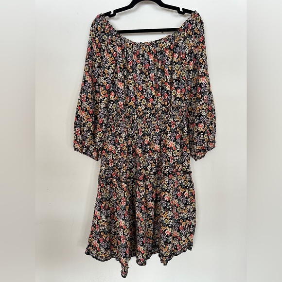 Justify Floral Puff Sleeve Smocked Mini Dress Black Size M - Picture 6 of 8
